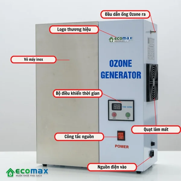 Cấu tạo chi tiết máy Ozone 2g sục khí khử trùng nước