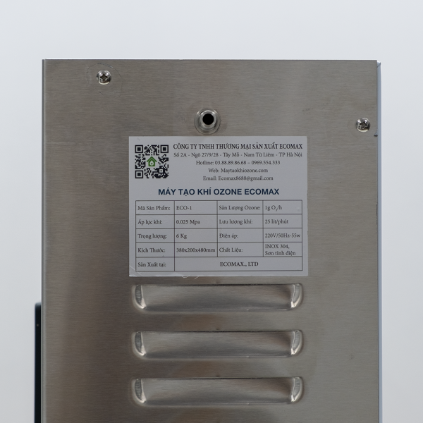 Thông số kĩ thuật máy Ozone 1g xử lý nước Ecomax