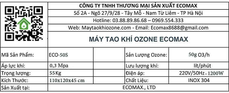 máy ozone xử lý nước bể bơi 50g/h ecomax